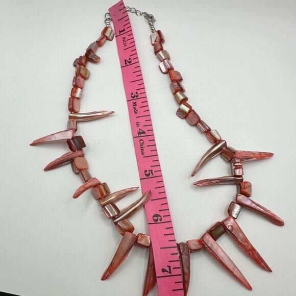 Pink Mother of Pearl Spike Shard Shell Bib Statement Necklace Beach Resort Beach - Picture 6 of 10